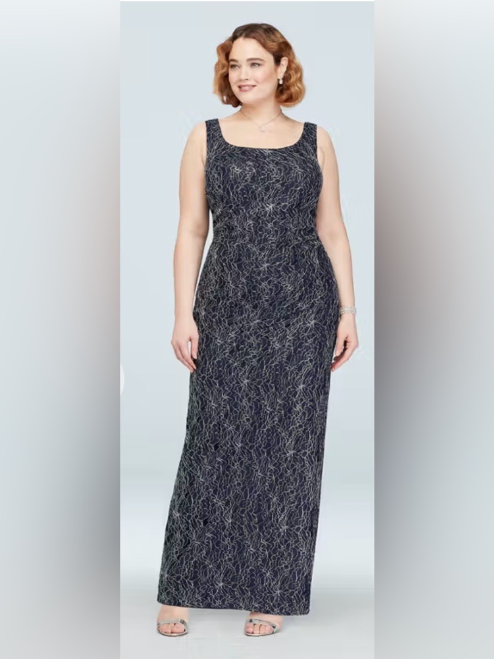 Plus Size Navy Evening Dress with Beaded Cap - Picture 3 of 6